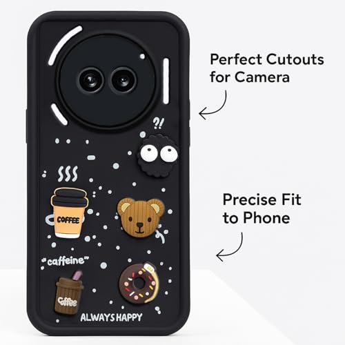 Image of COLORflow Back Cover Compatible with Nothing Phone 2A 5G / 2A Plus 5G | Cute Fun Cartoon 3D Ball Coffee Silicone Case (Black) | Designer Camera and Body Protected Back Cover