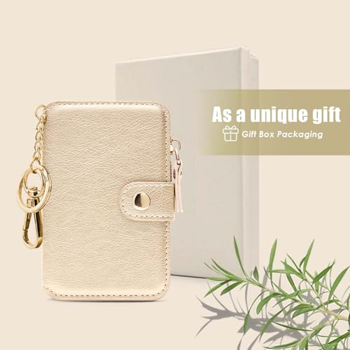 Image of Keychain wallet, Rfid Blocking Credit Card Holder Leather, Zipper Card Case for Women, Gold, Multi-function