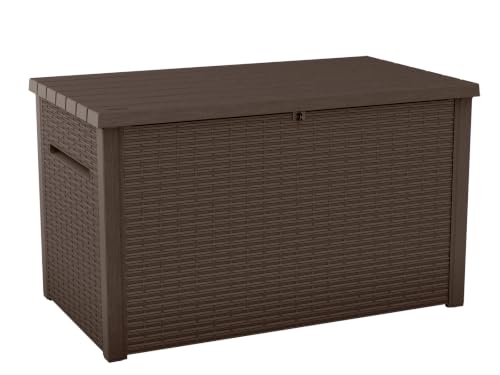 Image of Keter Luma 230 Gallon Deck Box - Extra Large Lockable Outdoor Storage Container, Weather-Resistant Resin, Soft-Close Lid, Rattan Design for Patio, Pool & Garden Storage