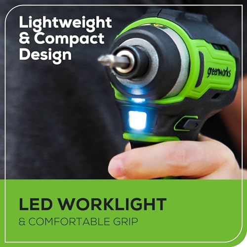 Image of Greenworks 24V Brushless 1 /4 inch Cordless Impact Driver, (2) 2.0Ah Batteries, Compact Charger, and Bag Included