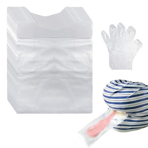 Closed Bed Pan - 30pcs Side Lying Bedpan Bags for Elderly Men Women Spill Proof and Odor Control Disposable Convenient Toilet Bag with 80pcs Gloves