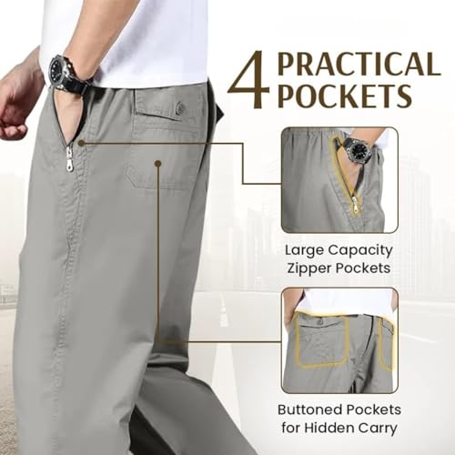 Puliam Mens Stretch Pants, Easetactic - Flex Fit Zipper-Pocket Pants, Men's Cargo Work Pants with Elastic Waist2