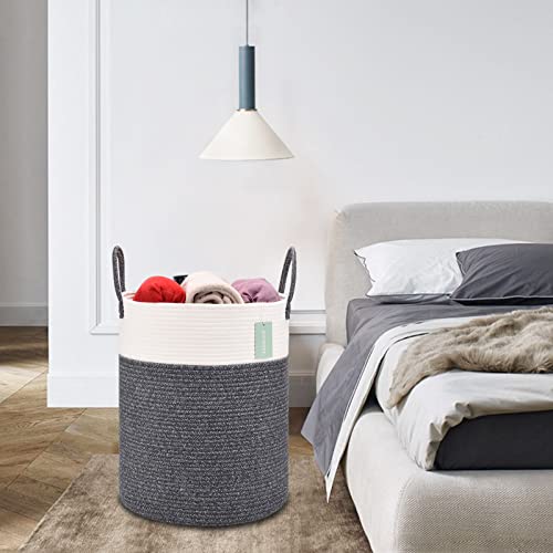 Image of Large Cotton Rope Laundry Hamper for Girls Boys 65L, White & Black