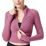 Women's Sports Workout Zip Up Long Sleeve Sweetshirt Fitted Crop Top Compression Shirt Running...