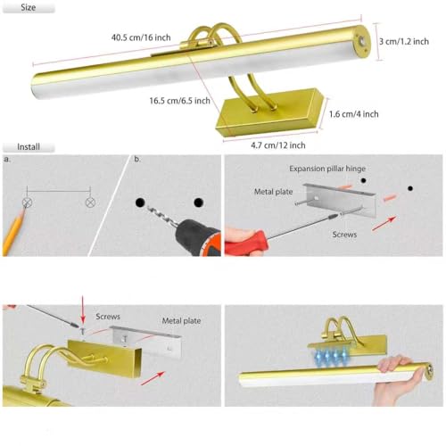 Image of Picture Light,Magnetic Wall Lights 5000mAh,16 inch Art Light for Painting,Gold | Photo Lights for Wall Rechargeable,Remote Timer and Dimmer Gallery Light,Metal Gallery Light for Portrait Display Frame