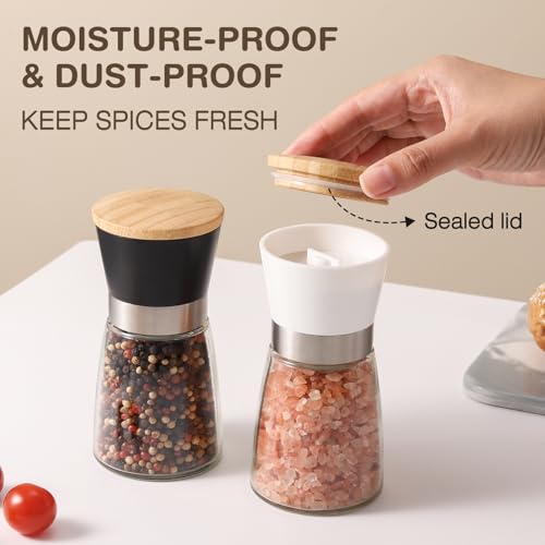 Image of Marve Stainless Steel Salt and Pepper Grinder with Adjustable Coarseness with 5 Grinding Level Black Pepper Mill Grinder Shaker Stainless Steel Lid Adjustable Coarseness (Model A) | Adjustable Coarse Salt and Pepper Mills Refillable Ceramic Burr Kitchen Gift