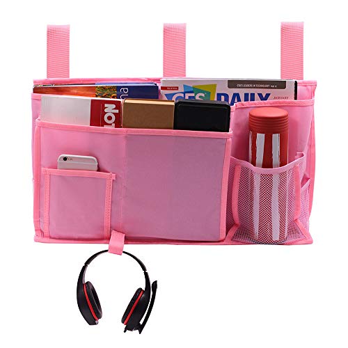 Sugaroom Bedside Storage Caddy, Bunk Bed Organizer Bed Storage Pocket Bedside Organizer Hanging Bed Storage Caddy for College Dorm Room, Hospital Bed Rails, Baby Bed, Camp (Pink) - Thumbnail 2