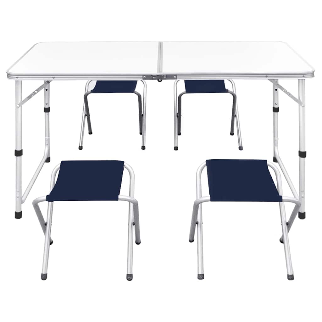 Campingtisch mit 4 Hockern Klappbar, 120x60 cm Campingtisch höhenverstellbar, Klappbarer Klapptisch Set für Garten Terrasse Picknick