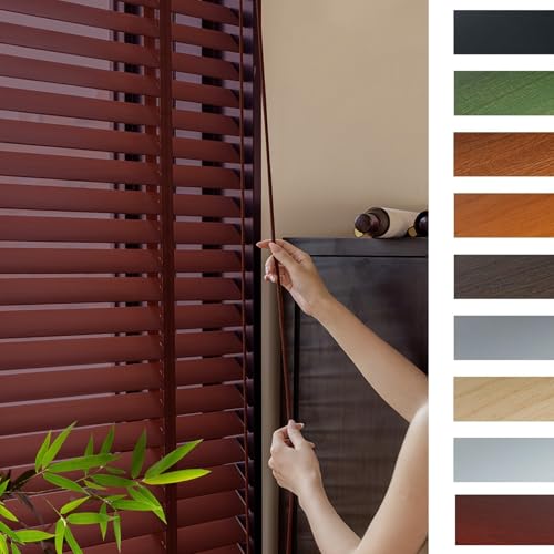 Jalousie Holzjalousie Jalousien Verdunkelung 50mm Lamellen, Sichtschutz Vorhänge 30/60/80/100/120/160cm, Wärmedämmung Jalousette, Massivholz Jalousetten Für Innen Sonnenschutz(Rot)