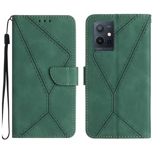 Rfvzubemok Compatible with Vivo Y55s (2023) 5G / Y55 5G Case,Compatible with Vivo Y75 5G / T1 5G Kickstand Flip Card Slot Magnetic Closure Phone Cover Green