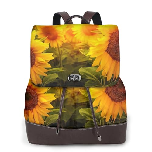 Sac à dos en cuir imprimé tournesol pour femme chic et moderne