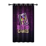 YONGFOTO Cortina Gamer Dormitorio Juvenil Neón Retro Jugador de Juegos Mando de Juegos Fluorescente Cortinas Opaca con Ojales Gaming Decor Adolescente Chico 1 Panel 107 x 160 cm
