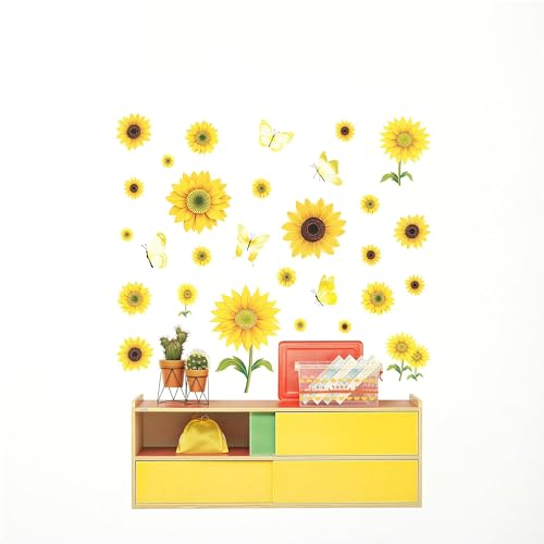 Vinilos decorativos de girasol y mariposa para pared miniatura 5