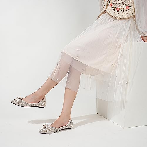 Image of Flats Shoes Women Rhinestone Square Fashion Ballet Flats Wedding Flats for Women Comfortable Slip on Low Heel Dress Shoes
