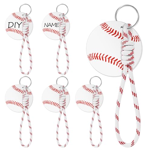 Eyourlife 6Pcs Baseball Lanyard keychain,6.5 in Baseball Braiding lanyard keychain With 2.75 in Name...