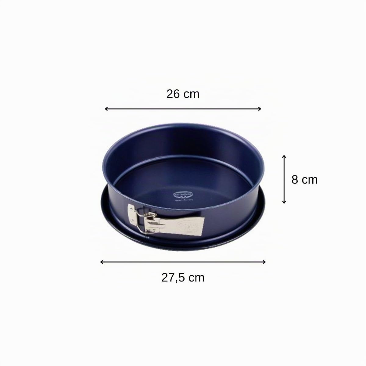 Dr.Oetker 1100 Moule à manqué à charnière de 26 cm étanche, Moule à charnière Fond en émail renforcé, Acier, Email, Bleu, 26 cm