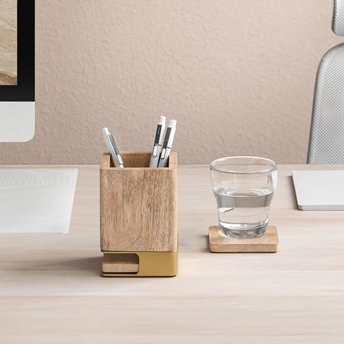 Anji Mountain Mango Wood Pen Holder with 2 Coasters, Stained