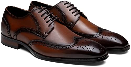 Image of Jousen Men's Dress Shoes Leather Classic Formal Mens Oxfords Retro Derby Oxford
