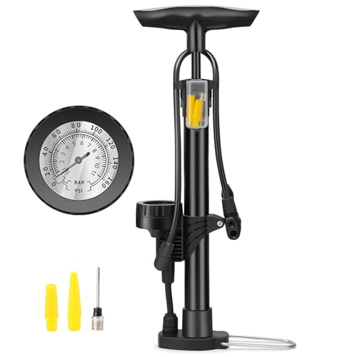 Wixovo Fahrradpumpe alle Ventile, Luftpumpe Fahrrad mit 160PSI Manometer, Manuelle Standpumpe aus Metall für Fahrrad und Bälle, Sportballpumpe für Schrader-, Presta- und Dunlop-Ventile
