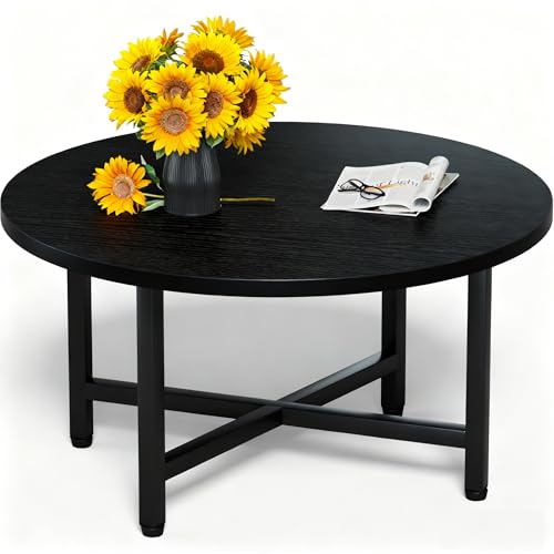 FURMORENE Coffee Table, 23.6" Small Coffee Tables, Black Round Coffee