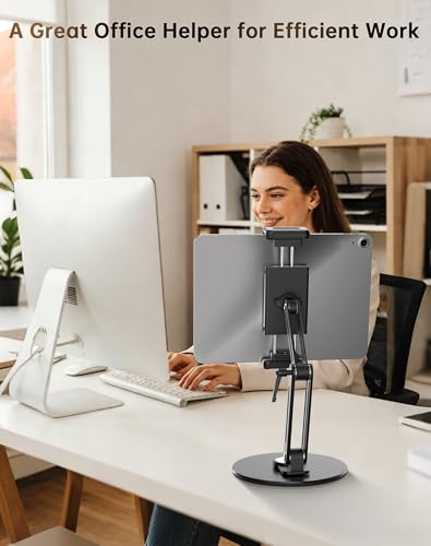 Portable Monitor Stand Tablet Halterung - Robuster Aluminium Ständer, 360° Drehbare Basis, 2 kg Tragfähigkeit, Klappbar Für 4,7-18,5 Zoll iPad, Tablet, Monitor, Küche & Reisen