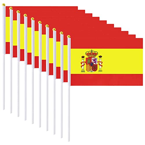 Geoyien 10 Stück Spanien flagge, 14 x 21cm Spanische flagge, Spanien-Flagge mit Mast, hält eine spanische Flagge, 2022 Katar World Cup Spanien Flagge Europameisterschaft Sportveranstaltungen Cover