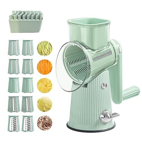 Roarrave 5 in 1 Food Chopper, Ultimate Kitchen Ally 5 in 1 Food Chopper, Hand Crank Rotary Cheese Grater Vegetable Slicer, Easy to Clean Kitchen Gadgets with Storage Box (Green)
