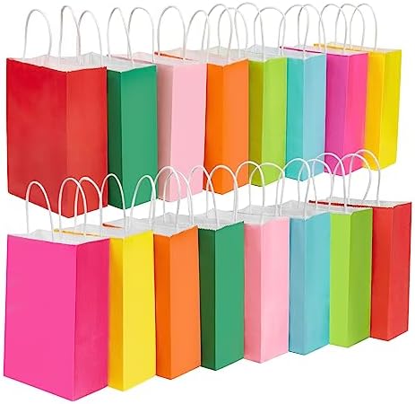 COGLARING 24Pcs Gift Goody Favor Bags Colored Kraft Paper, 8 Colors Rainbow Bags for Party Birthday