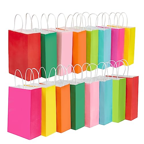 Coglaring 24Pcs Gift Goody Favor Bags Colored Kraft Paper, 8 Colors Rainbow Bags For Party Birthday #TOP1