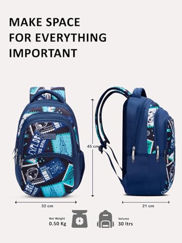 Image of Lavie Sport Spaceship 30L Navy Backpack |Organizer & Bottle Holder |Gift for Men, Women, Boys, Girls | Laptop Sleeve for School & College