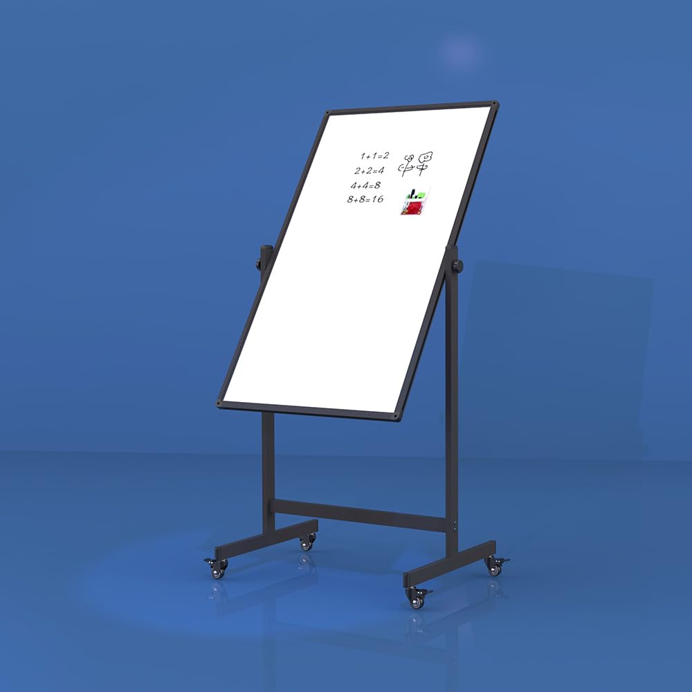 IVOL Mobiles Whiteboard - Schwarz lackierter Stahl - Doppelseitig - Magnetisch & Höhenverstellbar - 80x120 cm