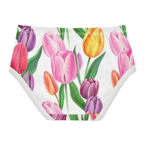 Toddler Girls Underwear 2t Cotton Panties Little Girl Bright Briefs Underpants Watercolor Tulips Flower Pink2