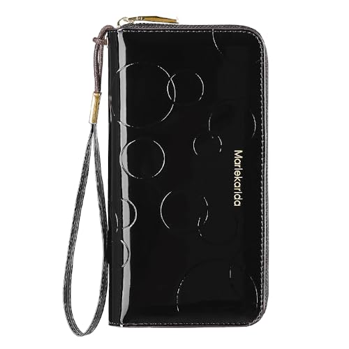 Fashion RFID Leather Wallet - Women's Hand-Held Bag, Credit Card Clip Bag, Long Capacity Coin Purse, Zipper Multi Card Slot Wallet (Black)