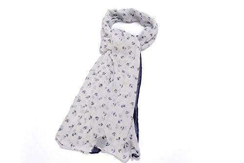 Reindear Premium Navy Marine Anchor Print Cotton Scarf (White) #TOP1