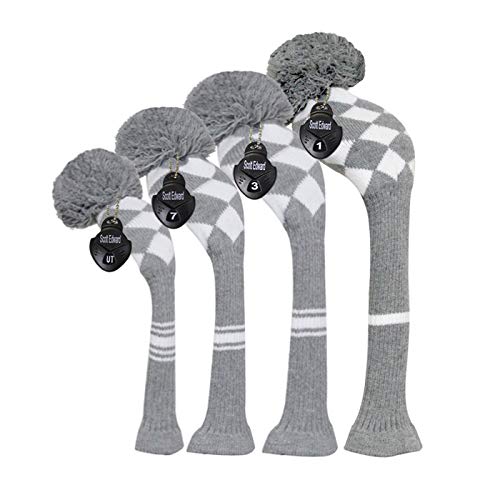 EDWARD & CO. Knit Woods Golf Head Covers, Set di 4, Fit Driver (460CC) Fairways ibrido/UT. Morbidi e caldi, Keep Club Clean.… (Argyles bianco grigio)