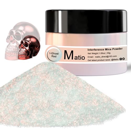 Matio Interference Mica Powder, 1.06oz/ 30g Ghost Red Chrome Powder, Pearlescent Effect Color Shift Pigment for Epoxy Resin, Makeup Shimmer, Nail Polish,Soap Dye,Candle Making,Paint