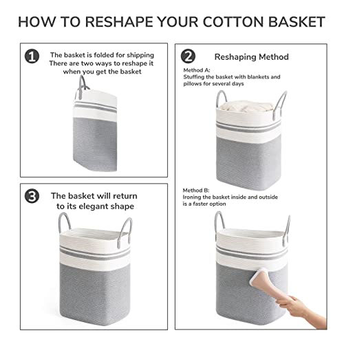 Goodpick Laundry Basket Square Laundry Hamper Tall Dirty Clothes Hampers For Laundry, Living Room, Nursery, Dorm Large Woven Storage Basket For Blankets, Toys, Towels, Yoga Mat Storage, 15"X 20", Grey #TOP6