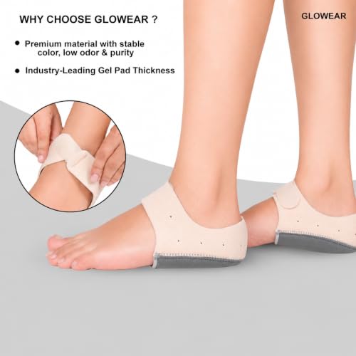 Image of Glowear Silicone Gel Heel Cups for Pain Relief | Plantar Fasciitis, Spur & Achilles Support for Men & Women | Breathable Cushion | Washable & Reusable| Beige /Gray, Large