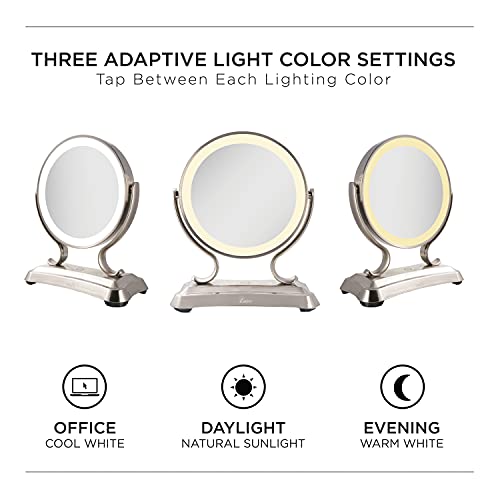 Zadro 12" Glamour Led Makeup Mirror With Lights And Magnification 5X/1X Touch Control Mirror With Lights For Makeup Desk (Satin Nickel) #TOP1