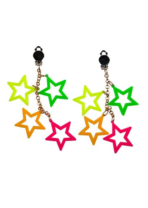 Womens 1980s Neon Stars Earrings