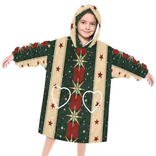 Wearable Blanket Hoodie for Kids, Decorative Pattern Fleece Sweatshirt Blanket Oversized Blanket Sweatshirt with Pocket Flannel Warm Hooded Blanket 6-10 Year Old Girl Boy Gift, One Size