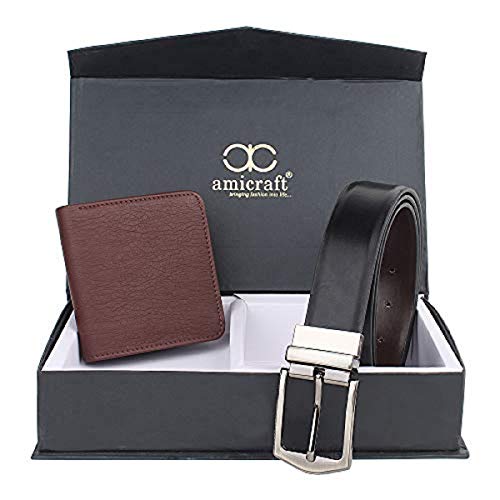 Amicraft Men’s Gift Set Pack of Wallet & Belt Gift set (Size 28-44 Cut to fit men’s Belt)