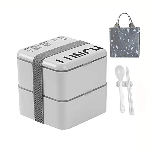 Lunch Box, 2 Layer Bento Box 1400ML Food Storage Container with Lunch Bag & Reusable Cutlery Set, Microwave and Freezer Safe, for Kids Adults Work School (Color : White, Size : 1400ml)