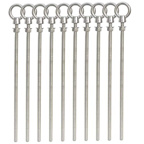 Dbm Imports CAB-T6SHEB38-12FT-10PC 10 Pieces Stainless Steel 3/8 Inch X 12 Inch Turned Eye Bolt Rigging Ring Loop Lift Mount Fully Threaded 1050 Lb Cap cover