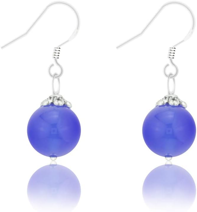 Natural Gem 925 Sterling Silver Earrings Chalcedony Clear Crystal Agate Bead Drop Stone Earrings with Hypoallergenic Hook