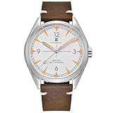 Corgeut 6010A Japanese Mechanical Movement Automatic Watch for Men - 41mm Sapphire Crystal, 50M Waterproof, Luminous Hands, Leather Strap Functional Timepiece (White)