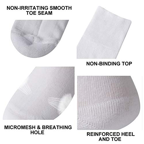 Facool Unisex Diabetic Cotton Crew Socks, Men Women Loose Top Moisture Wicking Diabetes Wellness Socks Fit for Better Circulation,Diabetes,Neuropathy,Swelling,Supersoft, 6 Pairs White X-Large - Thumbnail 3