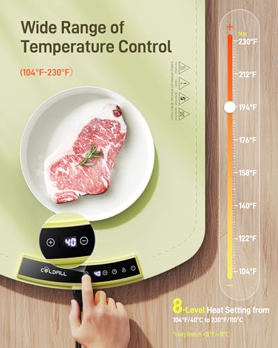 COLDFILL Vassoio Riscaldante - Tappetino Riscaldante Cucina - Scaldavivande Elettrico Portatile Regolabile da 40°C a 110°C, Riscalda l'intera Superficie in 5s per Buffet e feste, Verde - Immagine 1