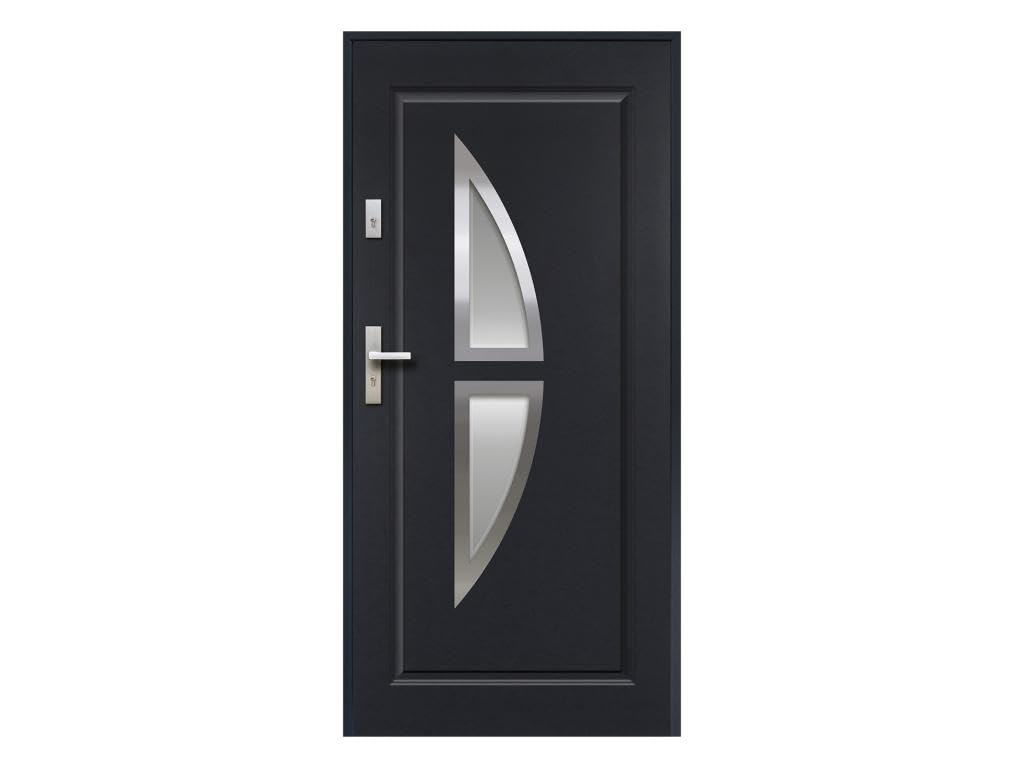 Vente-unique-Puerta de entrada de acero acristalada con inox Alt. 207 x Ancho 100 cm antracita - se abre hacia la derecha COVAS