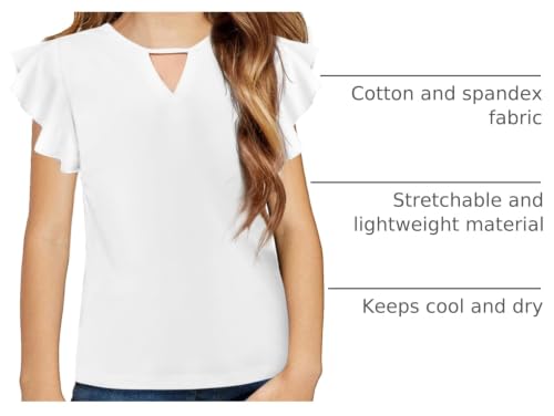 Image of Arshiner Girls Shirts Short Sleeve Tee Ruffle Solid Summer Keyhole Neck Cotton Blouse Tops